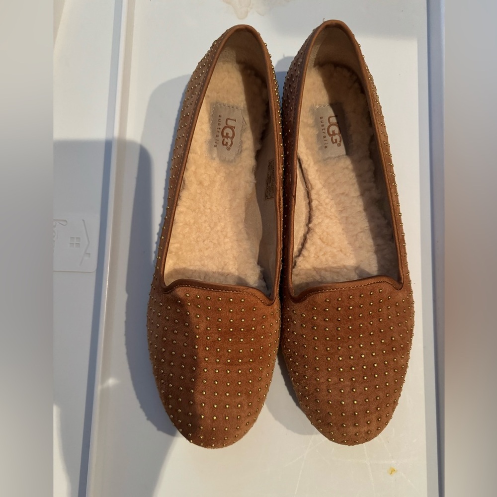 Ugg tan suede studded flats, size 10